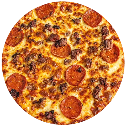 American pizza: tomato sauce, mozzarella, garlic, hot salami, meatballs and oregano