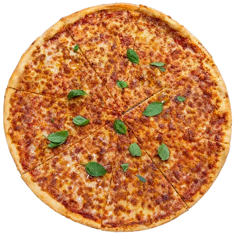 Margherita pizza: tomato sauce, mozzarella and fresh basil